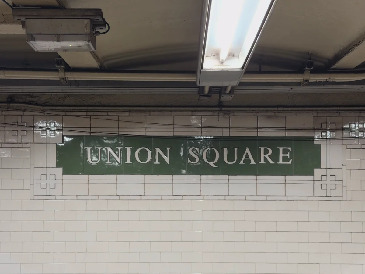 An original sign inside the Union Square Station